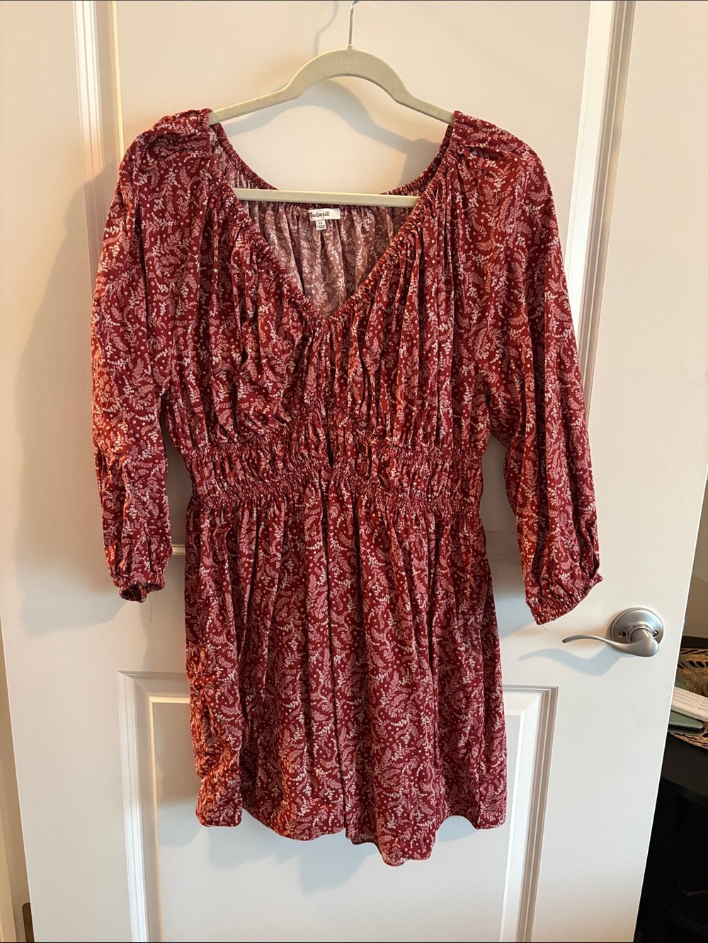 Madewell Red Paisley Long Sleeve Mini Dress